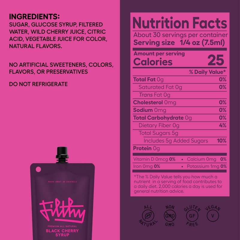 Filthy Black Cherry Syrup, Cocktail Mixer, Black Cherry Syrup, Non-GMO,