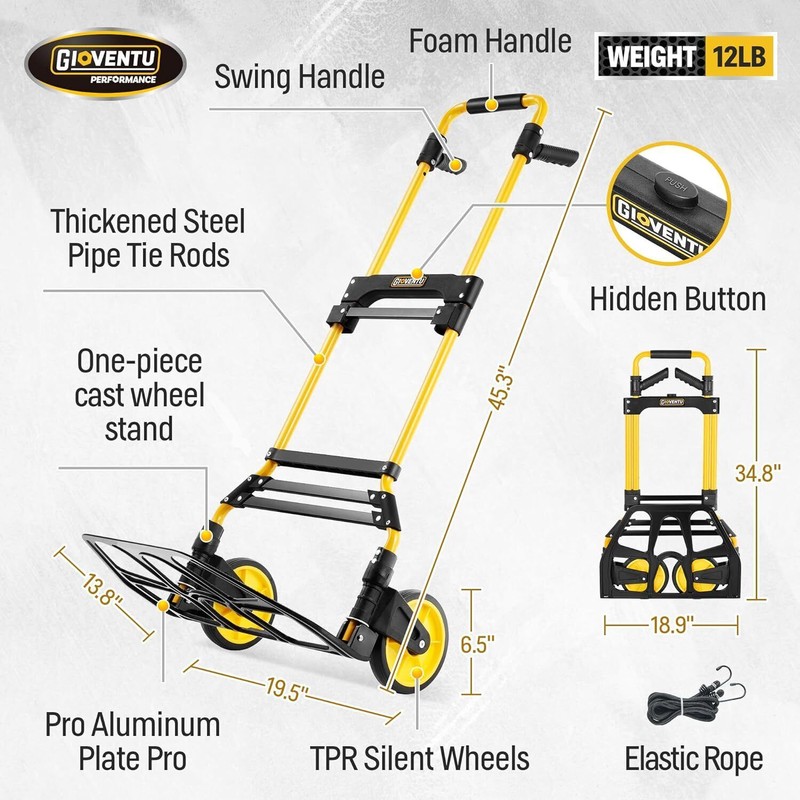 Gioventù Folding Hand Truck and Dolly with Telescoping Handle &