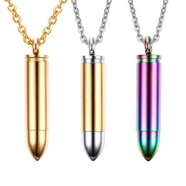 OIDEA 3pcs Men's Bullet Remembrance Necklace- Stainless Steel Bullet Shape Pendant Locket Set, Openable Urn Ashes Holder, Free Chain