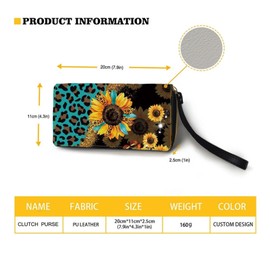 Coldinair Leopard Sunflower Print Wallets for Women PU Leather Credit Card Holder with RFID Blocking Waterproof Large Capacity Wristlet Handbag