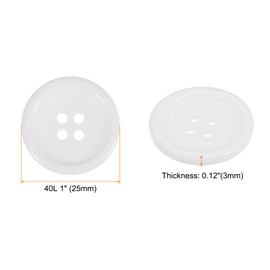 HARFINGTON 10pcs 40L Sewing Buttons 1"(25mm) Resin Round Flat 4-Hole Craft Buttons for Sewing Clothing and DIY, White