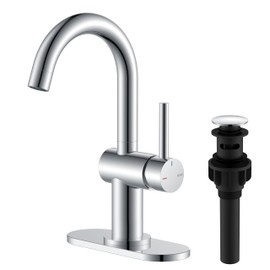 KENES Polished Chrome Bathroom Faucets Single Handle Modern Prep Wet Bar Sink Faucets Bathroom Sink Faucet with Drain Assembly & Deck Plate, Farmhouse RV Camper Outdoor Utility Faucet, KE-9005B-5