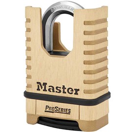 Master Lock 1177D 2-1/4in (57mm) Wide ProSeries Shrouded Brass Resettable Combination Padlock, 4 Pack Bundle w/Keychain Light