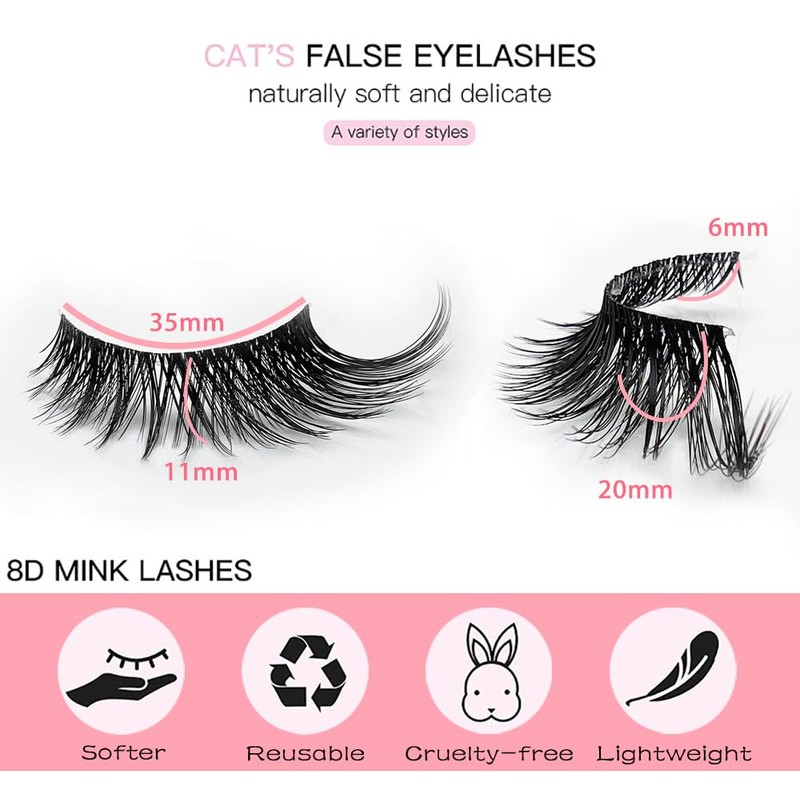 KOKAY False Eyelashes Fluffy Cat Eye Lashes Faux Mink Lashes