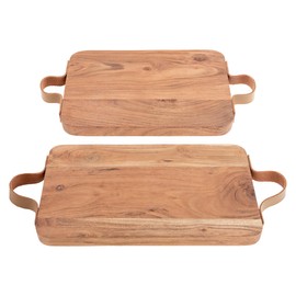 Karma, Acacia Wood Cutting Board with Handle, Barcelona Serve Boards with Leather Handles, Set of 2 - Wooden Charcuterie Board