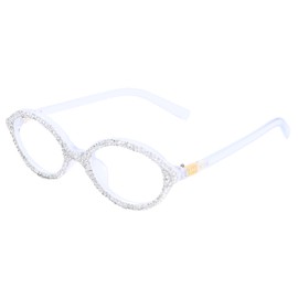 ICARA Fashion Rhinestone bling Reading Glasses for Women Retro Oval Reader Trendy Diamond Party Magnifying Glasses (WHITE, 0, x)