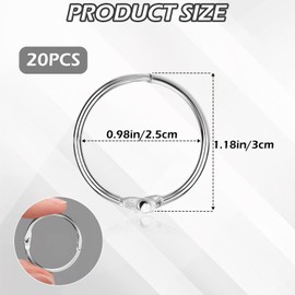 REEKNOKOL Binder Rings, 20 Pcs Paper Rings Flash Card Rings Metal Rings for Craft 30mm Flashcard Rings Binding Rings for Flash Cards Papers Craft Keychains School Office (Silver)