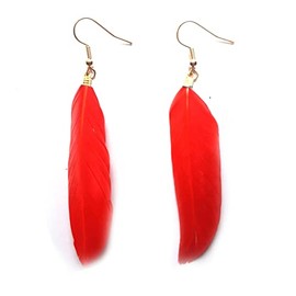 Red Feather Earrings - Handmade