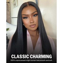 Megalook hair Wear and Go Glueless Wigs Human Hair Pre Plucked Pre Cut 220% Density Straight Wigs Human Hair 6x6 HD Closure Wigs Human Hair Lace Front Wig Bleached Knots 20 Inch