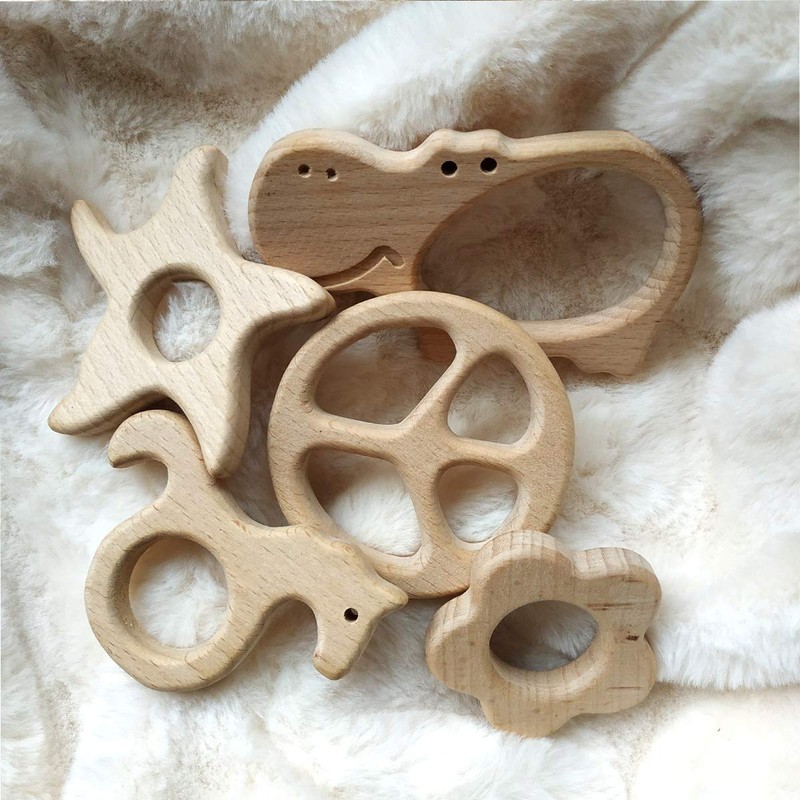 2pcs Beech Wooden Natural Handmade Wooden Teether Peace Sign Shape