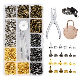 360 Leather Rivets Set, 3 Sizes Double Cap Tubular Rivets Metal Rivet Kit with Punch Tool and Fixing Tool Replacement Repair Kit for DIY Leather Craft Repairs Decoration