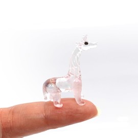 Sansukjai Rare Giraffe Tiny Micro Figurines Hand Blown Glass Art Wild Animals Collectible Gift Home Décor (Pink)