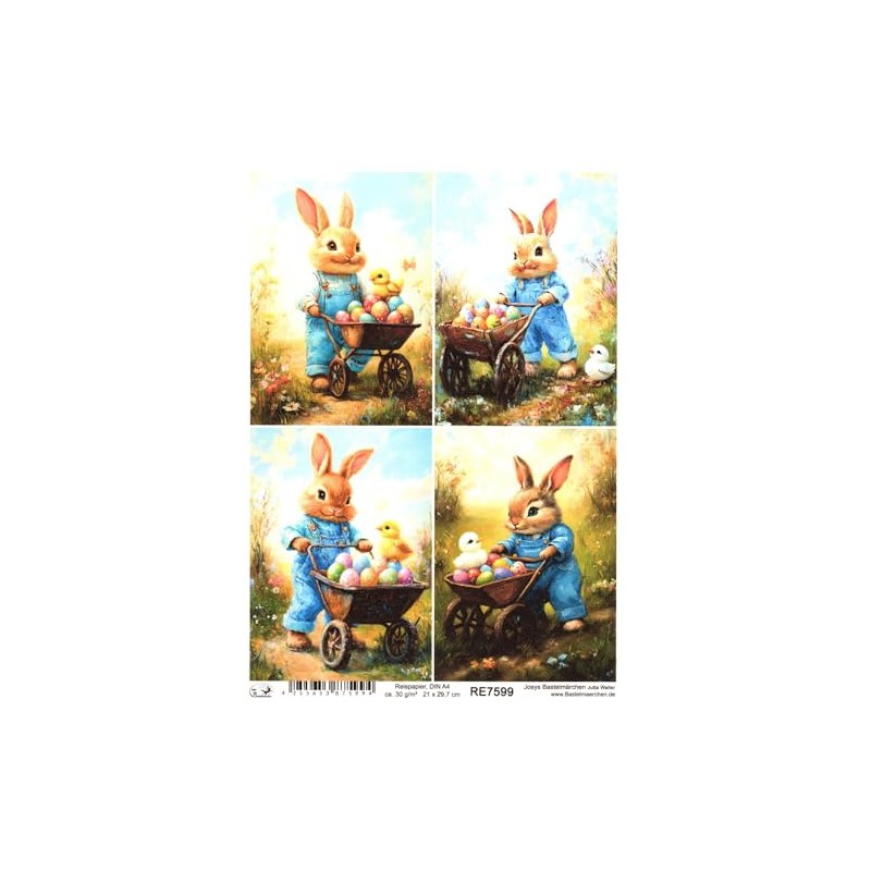 Josys Bastelmärchen Rice Paper DIN A4 Straw Silk Easter Rabbit