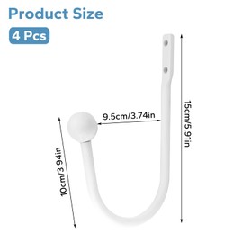 Curtain Holdbacks, 4 Pack White Metal Curtain Tie Backs Hooks Elegant Curtain Tiebacks Wall Mounted Curtains Holder U-Shaped Hook for Drapes or Hanging Items with Screws