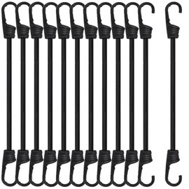 Pack of 12 Elastic Straps with Hooks, Expander with Hooks, Expander Luggage Tensioner, Elastic Multi-Purpose Rubber Tie Down Straps for Luggage, Roof Rack, Camping, Weatherproof (Black-30 cm)