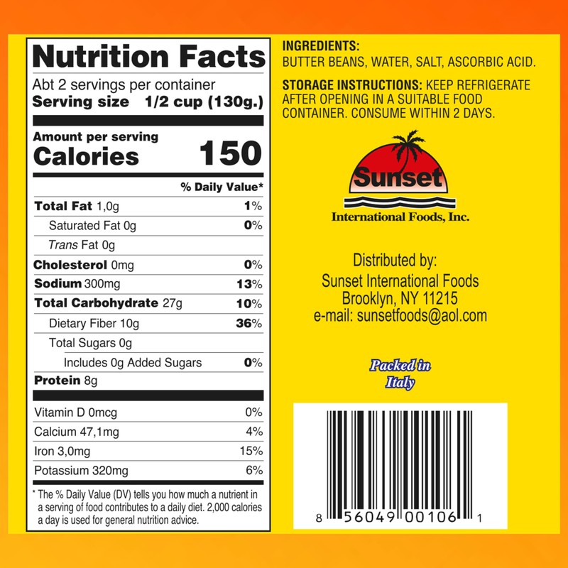 Caribbean Paradise Butter Beans, Canned Lima Beans 14 Oz (Pack