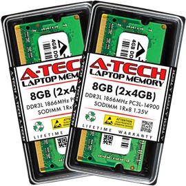 A-Tech 8GB Kit (2x4GB) DDR3/DDR3L 1866MHz PC3L-14900 (PC3-14900) CL13 SODIMM 1Rx8 1.35V Non-ECC SO-DIMM 204-Pin Laptop Notebook RAM Memory Upgrade Modules