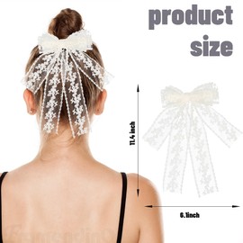 Framendino, Large Lace Hair Bow Clips for Women Tulle Bows with Long Tail Ribbons Bowknot Clip