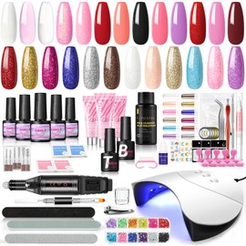 COSCELIA Semipermanentes Nagelset, 13 Farben, Gelnagellack und Nagelverlängerung, mit Lampe mit 36 W, Top Base Coat, elektrischer Nagelpolierer, Poly Nail Gel Extension Kit, DIY Home Design Nail