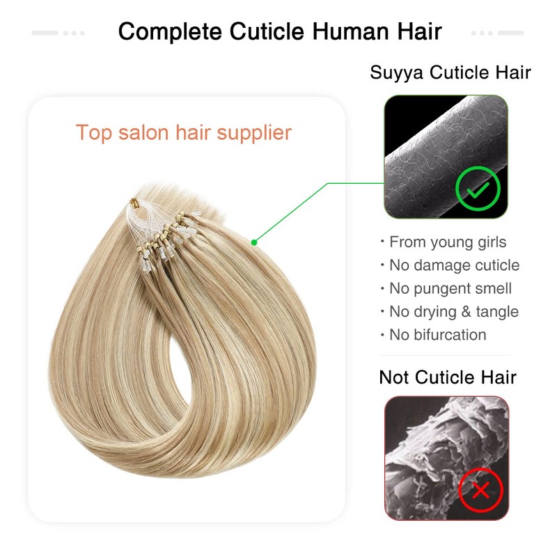 SUYYA Extensiones De Pelo Micro Loop Cabello Humano Real Rubio