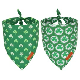 PTDECOR St.Patrick's Day Dog Bandana,Green Shamrock Dog Bandana Reversible Holiday Dog Scarf, Multi Size Offered, Triangle Dog Irish Bandanas for Small Dogs Pets (Small)