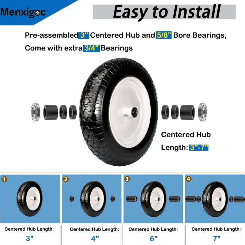 4.80/4.00-8 Tire, 14.5" Tire and Wheel Flat Free, 5/8" Bore