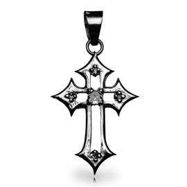 Dije de Cruz hecho a mano en plata ley 925 con 5 incrustraciones de zirconias de alta calidad- Joyería fina para mujeres y hombres