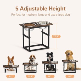Zarler Elevated Dog Bowls for X-Large and Large Breed, 5 Adjustable Heights from 8.2'' - 17.3'', 2 Stainless Steel Bowls, 8.2'',11.8'',13.7'',15.7'',17.3'' Raised Dogs Bowls Stand