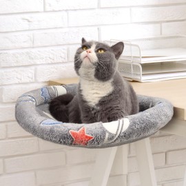 HiPetpy Cat Desk Bed Hammock, Heavy-Duty Metal Frame and Clamp Support up to 40 lbs, Glow in The Dark Fabric, Sunken Design, Foldable and Washable, Indoor Cat Furniture for Office, Game Tables