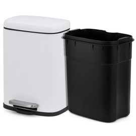 GAOMON Bathroom Trash Can with Lid, Stainless Steel Kitchen Trash Can with 5 Liter, Soft Close Step-On Pedal, Fingerprint-Resistant Finish for Kitchen or Bathroom, White