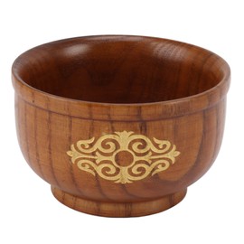Wooden Rice Bowl Jujube Wood Anti Scald Exquisite Elegant Round Wooden Bowl for Kitchen Platinum Gold Type