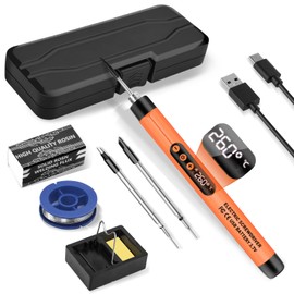 Mini Cordless Soldering Iron Kit, USB Rechargeable Portable Cordless Soldering Iron, LCD Digital Adjustable Temperature Thermostatic Soldering Gun for Home Appliance Repair, DIY-Orange