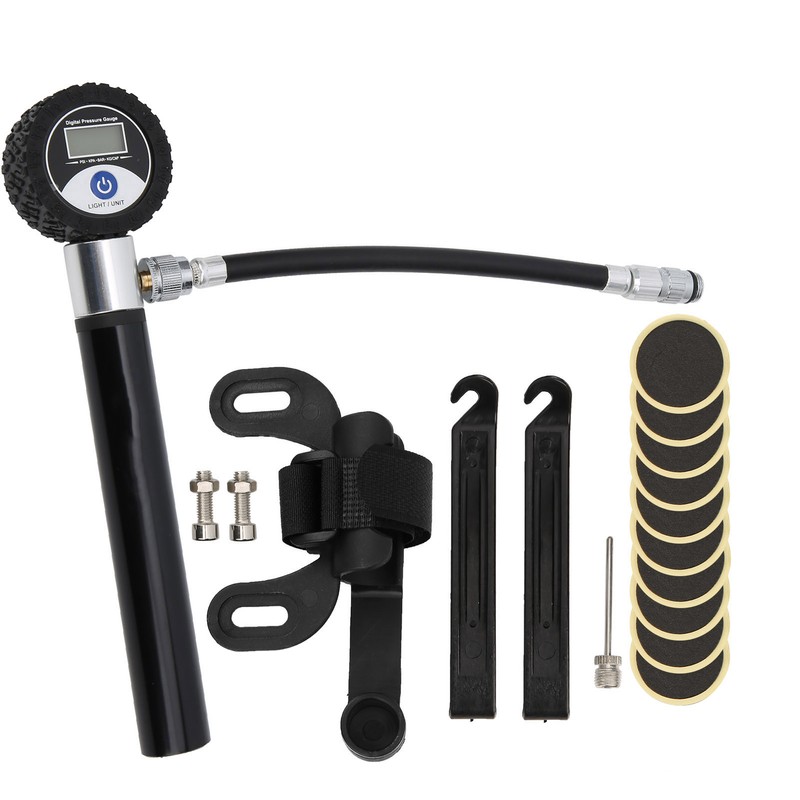 Bicycle Digital Display Air Pump with Needles Hose Kit Bike