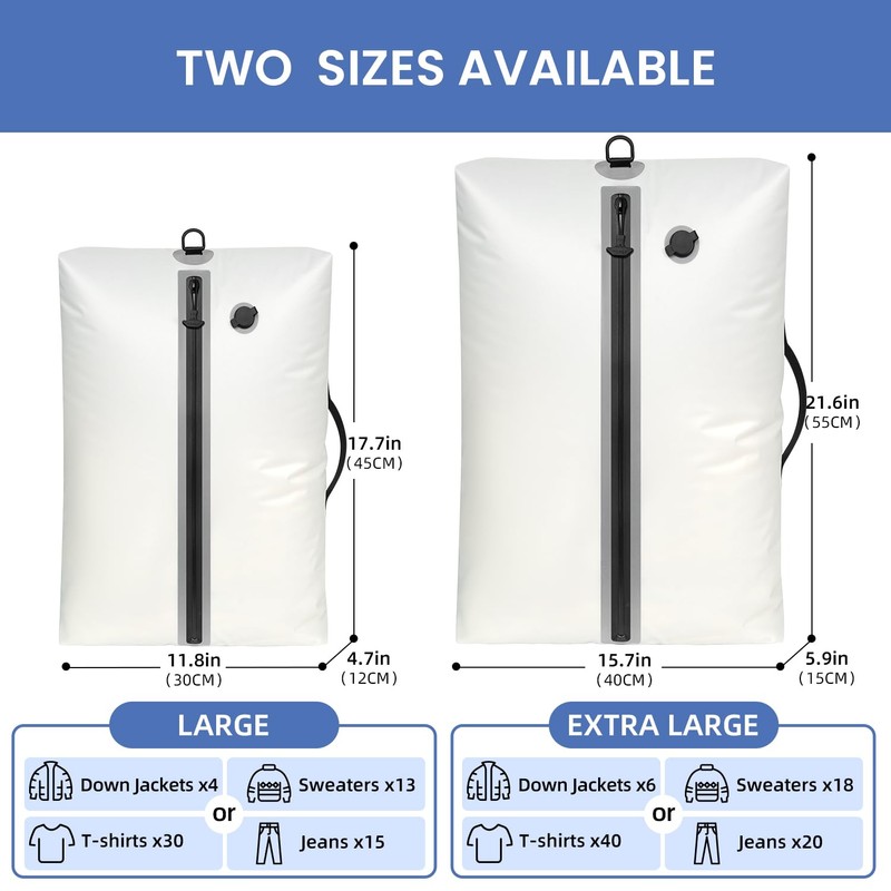 BAGAIL TPU Vacuum Bag for Travel, Reusable Compression Bag with