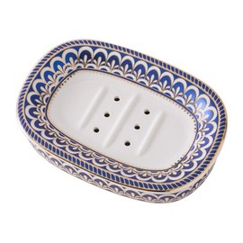KiaoTime Soap Dish for Bathroom Shower, Ceramic Blue Bar Soap Holder with Drainer, Large Sized Face Body Bar Soap Dish Tray Container for bathroom, Kitchen Bathtub Sink Counter