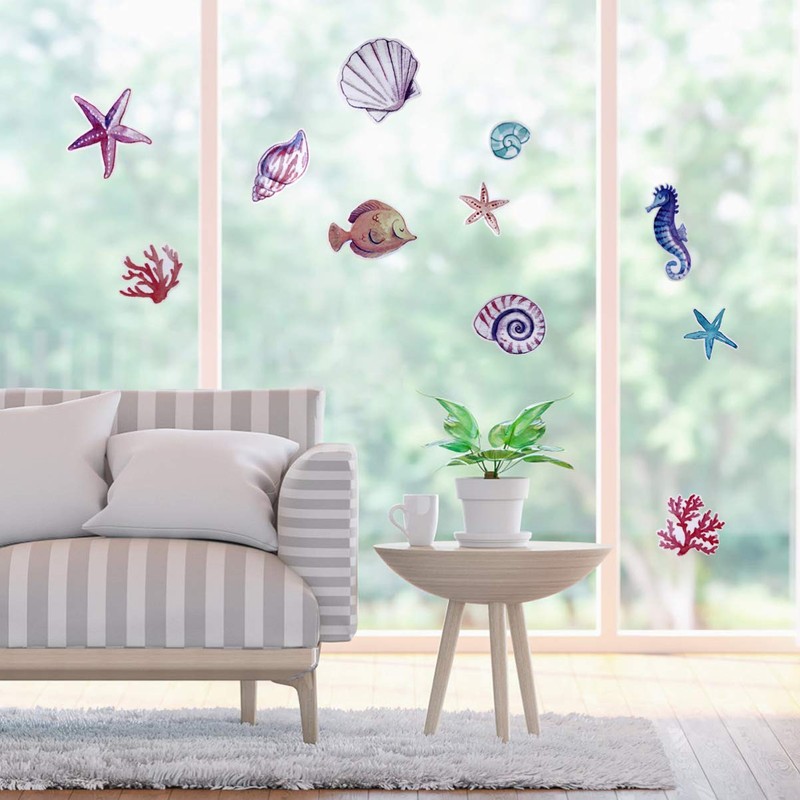 Housoutil Shells Bathroom Sea World Wall Paste Shells Wall Stickers
