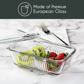 Crystalia Divided Glass Food Storage Containers with Lid, 2 Compartment Glass Meal Prep Containers for Butter and Honey, Lunch, Snacks, Leftovers, Divided Storage Glassware, 13.7 oz