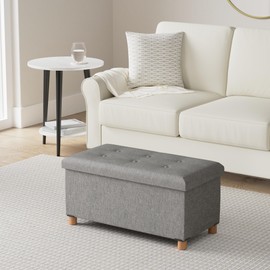 B FSOBEIIALEO Storage Ottoman with Tray, Foot Stools and Ottomans with Legs, Storage Cube Seat Linen Grey 30"