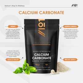 Calcium Carbonate 400mg 180 Vegan Tablets (6 Months Supply) – High Strength Calcium Supplement - Resealable and Recyclable Pouch by Alpha01