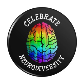 Celebrate Neurodiversity Brain Autism Rainbow Spectrum Pinback Button Pin Badge - 1" Diameter