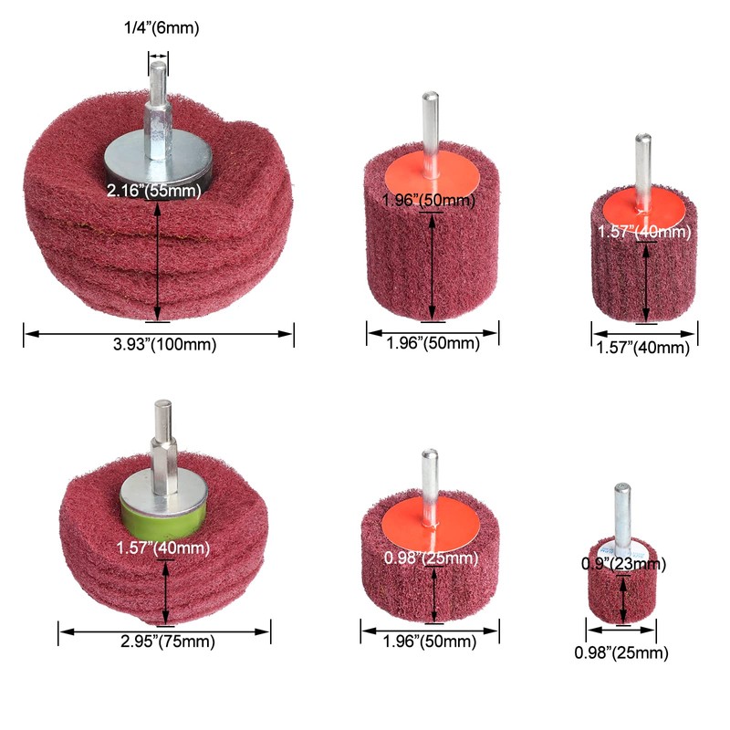 6PCS Non Woven Abrasive Buffing Polishing Wheel Drill Attachment Set,Scouring
