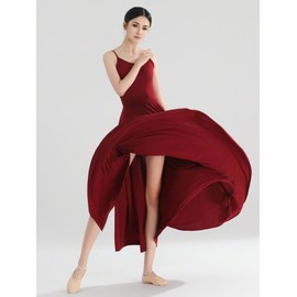 ZYACTU Women's Lyrical Dance Costume Halter Lyrical Dance Dress Split Skirt Ballet Contemporary Dancewear Tag S-Wine Red