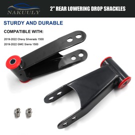 Nakuuly 2" Rear Drop Lowering Shackle Kit Compatible with 2019 2020 2021 2022 2023 2024 Chevy Silverado & GMC Sierra 1500 Suspension Spring Shackles Replaces # 712120