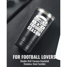 Onebttl Football Coach Gifts for Football Lovers, Players, Coaches, 20 oz Stainless Steel Travel Tumbler with Lid & Straw, Black (Football is My Favorite Season)