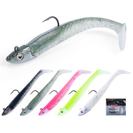 Goture Soft Lure, Flounder Set, Jig Head, with Treble Hooks, Worm, Soft Lure, Sea Bass, Flour, Raille, Blue, Freshwater and Saltwater Fishing, 5/10/15 Piece Set