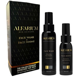 Alfarium Men's Skincare Set, Face Cleanser and Face Cream Cleansing and Anti-Ageing Routine - Anti-Wrinkle, Anti-Stains, Anti-Black Spots with Vitamin A/B5/C/E, Hyaluronic Acid - Made in Italy