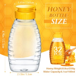 Eccliy 32 Pcs 8.8 oz Clear Plastic Honey Jar Empty Honey Bottles with Caps Refillable Containers Leakproof Squeeze Bottle Container Holder with Flip Lid for Storing(Yellow)