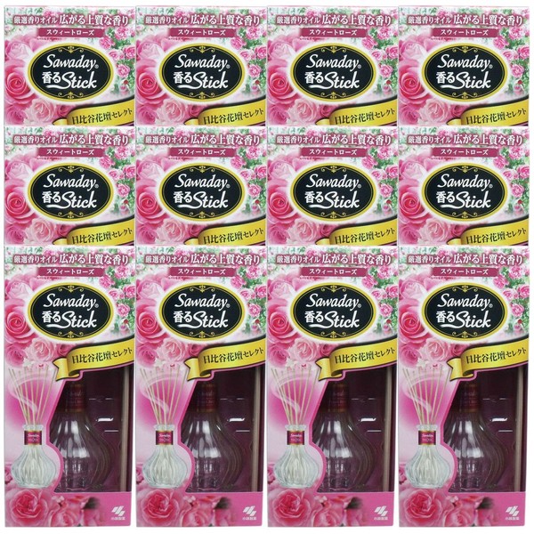 Sawaday Scented Stick Hibiya Hanadan Select Deodorizing Air Freshener, Sweet Rose, 2.4 fl oz (70 ml) x 12 Packs