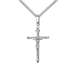 JEVELION Halskette Kreuz-Anhänger mit Panzer-Kette Jesus Christus mit INRI-Gravur für Damen, Herren und Kinder als Kettenanhänger 925 Silber mit Schmuck-Etui
