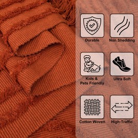 LEEVAN Washable Rugs for Living Room 5x8, Terracotta Tufted Rainbow Nursery Rug, Boho Low Pile Bedroom Floor Carpet, Modern Farmhouse Kids Room Rug for Dorm/Bedside/Classroom/Room